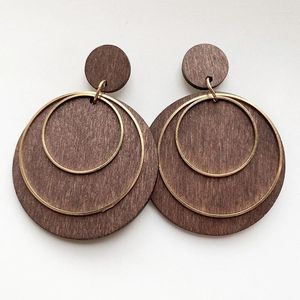 Dangle Earrings Metal Wood Statement Drop Earing Jewelryシンプルなレトロビンテージボヘミアン幾何学的なカジュアルユニークな女性