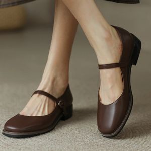 Dress Shoes Casual Low Heels Women's Straps Mary Jane Shoes Girls Fashion Comfortable Black Brown Walking Shoes Ladies Spring 231114