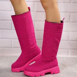 Stövlar Kvinnors långa 2023 vinterdesigner High Boot Sticked Sock Ladies Cotton Platform Shoes Zapatos de Mujer