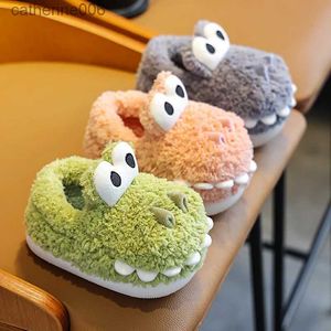 Slipper Winter New Children's Cartoon Dinosaur Warm Plush Slippers Soft Sole Non-slip Baby Boys Girls Indoor Home Heel Wrap Cotton ShoesL231114