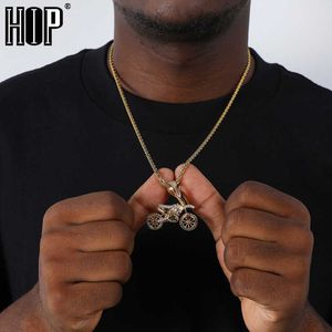 Pendant Necklaces HIP Hop Full AAA Iced Out Bling CZ Cubic Zircon Copper Cool Motorcycle Pendants Necklaces For Men Jewelry Wholesale T230413