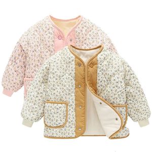 Casaco para baixo crianças roupas meninas jaquetas de inverno casacos coreano 2023 moda foral impressão patchwork windbreakers crianças roupas sobretudos 231113