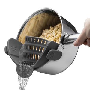 Fruit Vegetable Tools Silicone Kitchen Strainer Clip Pan Drain Rack Bowl Funnel Rice Pasta Vegetable Washing Colander Draining Excess Liquid Univers 230414