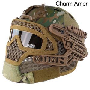 Тактические шлемы Многоцветный материал ABS FAST PJ CS Тренировочный игровой шлем со стальной проволокой Маска с круглым отверстием Военная баллистическая польза 231113