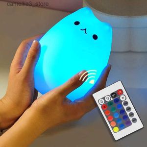 Luzes noturnas Cat LED Night Light Touch Sensor Controle Remoto 16 Cores Regulável USB Recarregável Silicone Lâmpada Animal para Crianças Presente de Bebê Q231114