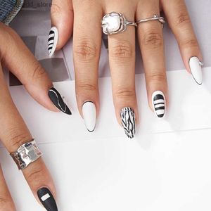 False Nails 100% Handmade Press On Nails Black and White Zebra Stripes Hand-Painted False Nails 10pc Q231114