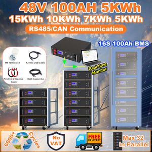 48V 100AH ​​200AH LIFEPO4 Batteripaket 100% kapacitet byggt i 16S 100A BMS RS485 CAN med inverterklass A -cell 6000+ cykler