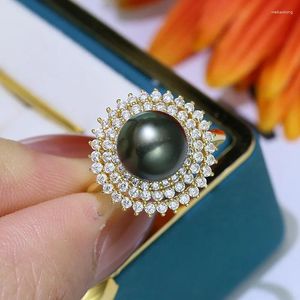 Cluster Rings MeiBaPJ 9-10mm Black Natural Freshwater Pearl Fashion Sun Flower Ring Real 925 Sterling Silver Fine Wedding Jewelry For Women