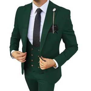 Męskie garnitury Blazers Mężczyzna Mężczyzna Mężczyźni Mężczyźni Zielone Slim Fit Formal Forbuse Work Wear 3pcs Sets Fets JacketPantsvest 231113