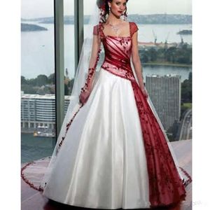 White And Bury A Line Wedding Dress For Women Square Neck Lace Sleeve Plus Size Lace-Up Gothic Corset Country Garden Long Bridal Gowns 328 328