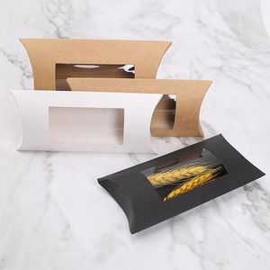 Present Wrap Kraft Paper Window Pillow Candy Box Shape Biscuit med bröllop julförpackning