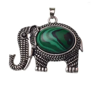 Anhänger Halsketten Großhandel 10 Stück Lose Europäischer und amerikanischer Modeschmuck Natürlicher Kristallstein Thailändischer Elefant Halskette Türkis