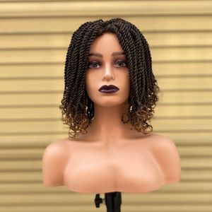 Synthetic Wigs Box Braided For Black Women Heat Resistant Crochet Kinky 2 Twist Ombre Blonde African Short Bob Braiding Hair Wig 230413