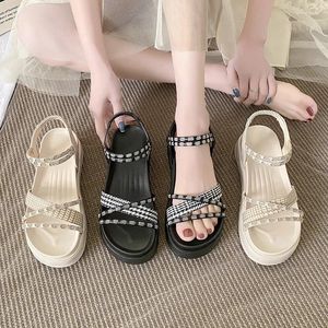 Sandals Women Platform Summer Fashion Retro String Bead Black Casual Slippers Thick Sole Ladies Shoes Non-Slip Zapatos Mujer