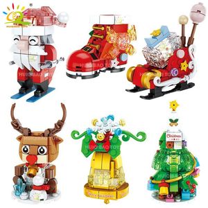 Block Huiqibao Santa Claus Model Building Christmas Tree Boots Sleigh Elk Bells Bricks Kid Xmas Gifts Creation Toy for Children 231114