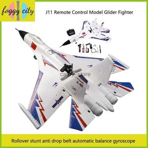 Aircraft Modle J11 Aircraft Model Foam Remote Control Glider Tumble Stunt Fighter Fall Belt Automatic Balance Gyroscope Aircraft Toy Modell231114