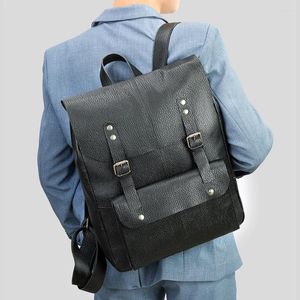 Skolväskor mode ryggsäck äkta läder mäns bärbara väska för 15,6 tums dator rese påsäck manlig student