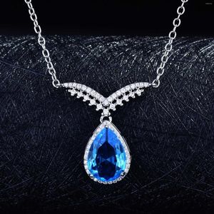 Pendant Necklaces Lovely Angel Wing Necklace Charming Blue Water Drop Crystal Women's Fashion Jewelry Dinner Dress Accessories