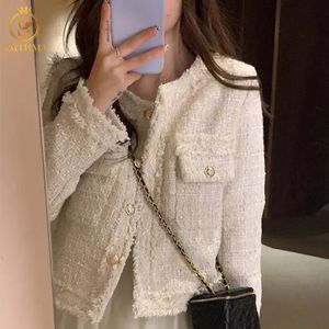 Jaquetas femininas HMA moda coreano chique vintage tweed casaco de lã mulheres outono único breasted xadrez borla escritório senhora outwear 231114