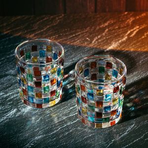 ウイスキーガラス外国ワイングラスカップ手描きの塗装ライン織物クリスタルグラスウォーターグラス3色ビールマグワインオーガナイザー