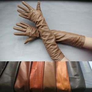 Five Fingers Gloves Long gloves winter sheepskin leather gloves women genuine leather mittens female long styleArm sleeve Brown lady fashion 231113