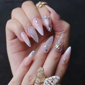 False Nails Stiletto Jelly ombre nude fasle nails press on nail Luxury crystal nails photo design nails gift box Private custom high quality Q231114