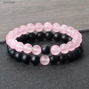 Bärade natursten matchande par armband avstånd rosa svarta pärlor för män kvinnor strand armband armband yoga älskare smycken gåvor24213