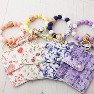 Brieftaschen Silikon Schlüsselanhänger für Schlüssel Quaste Mode Großhandel Armband Schlüsselanhänger Frauen Multicolor Perlen PU Tasche