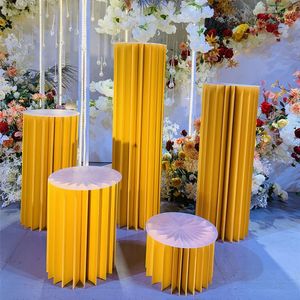 Festliga leveranser 5 st party dekoration papper fällbara cylinder pedestal display rack pelare för bröllop diy dessert kaka bordsstativ