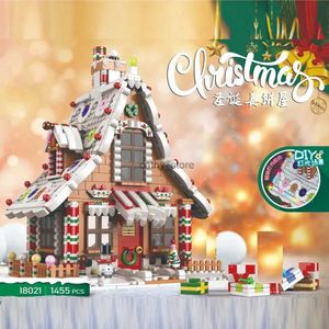 Brinquedos de veículo 18021 vs 18022 Blocks Architecture Feliz Natal Casa Papai Noel Claus Gingerbread Building Blocks Bricks Toy for Kids Giftl231114