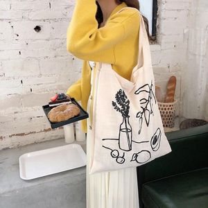 Shopping Bags Simple Line Shoulder Bag Selling Canvas White Female Market Single Tote Cloth Shopper