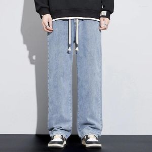 Männer Jeans Breite Hosen Männer Hosen Baggy 2023 Hellblau Lose Fit Kordelzug Mode Druck Buchstaben Desinger Männliche Kleidung