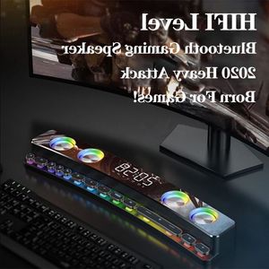 Freeshipping Bluetooth trådlös spelhögtalare Soundbar USB 3D Stereo Subwoofer aux FM Home Clock inomhus Sound Bar Computer Högtalare Brdeu