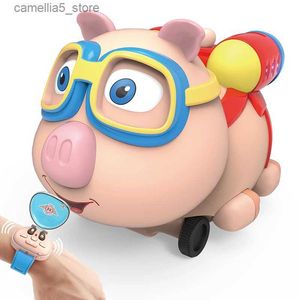Electric/RC Animals 2.4G Kids Mini Spray Smart Toy Children Watch Remote Control Small Pig Toy Infrared Follow Spray Animals Electric Induction Toys Q231114