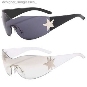 Sunglasses New Y2K Rimless Punk Sunglasses Goggle Women Men Luxury Brand Wr Around Sun Glasses Five Star Eyewear Sports One Piece ShadesL231114