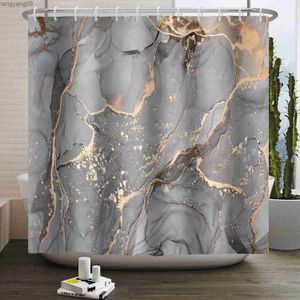 Shower Curtains Luxury Marble Shower Curtain Sets Abstract Art Grey Gold Geometric Pattern Creative Bathroom Bath Curtains Home Decor with R231114