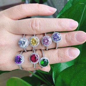 Wedding Rings Classic Luxury Dazzling Crystal Paved Round Zirconia Violet Colorful Engagement Ring Jewelry Gifts For Women