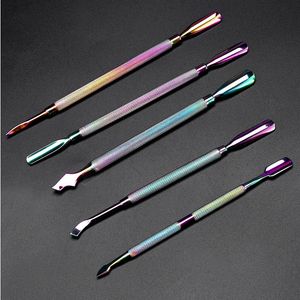 Double-ended Stainless Steel Cuticle Pusher Dead Skin Push Remover For Pedicure Manicure Nail Art Cleaner Care Tool Rainbow Wax Dabber Tools Metal Dab Stick