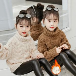 Uppsättningar 2023 Autumn Winter Baby Girls Solid Warm Sticke Sweaters Turtleneck Casual Criss Cross Pullovers Teenage Thick Clothes X09 231113