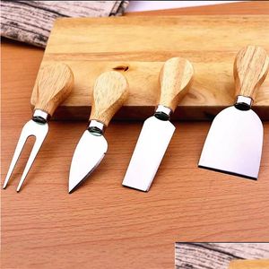 Utensili per formaggi 4 pezzi / set Set di coltelli in acciaio inossidabile Manico in legno Utensile per tagliare il burro Lz0851 Drop Delivery Casa Giardino Cucina Sala da pranzo Dhodt