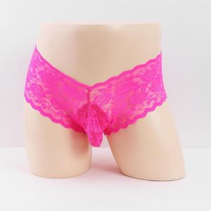 Underbyxor sissy informerar män underkläder spets trosor bollpåse thong transparent bikini andningsbara erotiska gay knickers