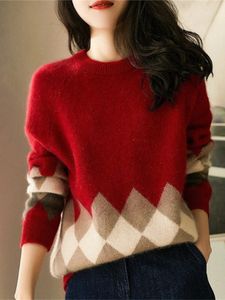 Women's Sweaters Winter Clothe 2023 Knit Christmas Sweater ONeck Pullovers Geometric Warm Long Sleeved Oversized Women Tops 231113