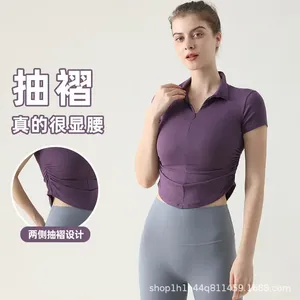 Camisas ativas qiele meia zíper esporte camiseta para mulheres manga curta collants turn-collar stretchable treino yoga topos