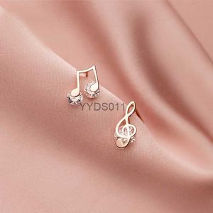 Orecchini a bottone in vero argento sterling 925 con zirconi delicati, nota musicale, chiave di violino, orecchini per donne, ragazze, amanti della musica, orecchini a bottone, regalo di compleanno YQ231114