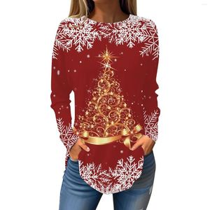 Women's T Shirts Shirt Tee Cartoon Christmas Tree Snowflake Sparkly Print Casual Holiday Weekend Long Sleeve Flower Round Neck XS-8XL