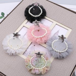 Hair Clips 3D Lace Chiffon Floral Christmas Hat Patch Sticker Girl Jóia Decoração da cabeça DIY 10pc