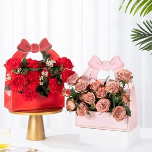 Confezione regalo 1 pz Sacchetti di carta per imballaggio di fiori con manico ad arco Borsa per bouquet per fiorista Decorazioni per feste di San Valentino per matrimoni fai-da-te