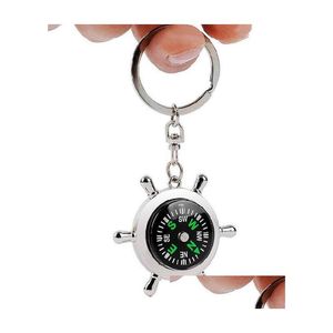 Keychains Lanyards Novelkompass Keychain för bil Fashion Key Chains Rings Alloy Hang Charms Nautical Helm Keyring Creat Dhgarden Dhhnu