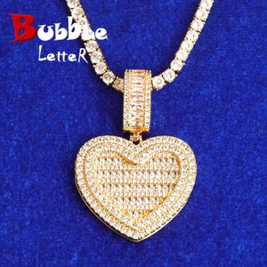 Collane con ciondolo Bubble Letter Foto personalizzata Ciondolo Baguette Cuore Collana da uomo Gioielli Hip Hop Sublimazione spazi vuoti Articoli di spedizione gratuiti T230413