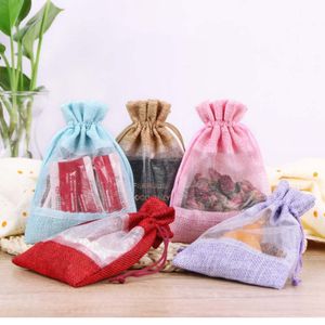 10*14cm Linen Storage Packaging Bags Gauze Jewelry Drawstrings Pouch For Dried Fruit Sachet Solid Food Sugar Sundries Makeup Lipstick Necklace Earrings Gift Cases